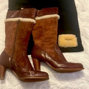 UGG Suede and Leather Heeled Boots. Size 7.5